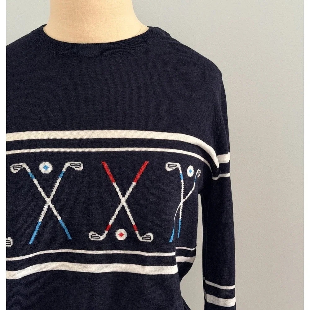 NWT L'Etoile Sport Women's M The Club Merino Wool Sweater Navy Blue Cozy Golf